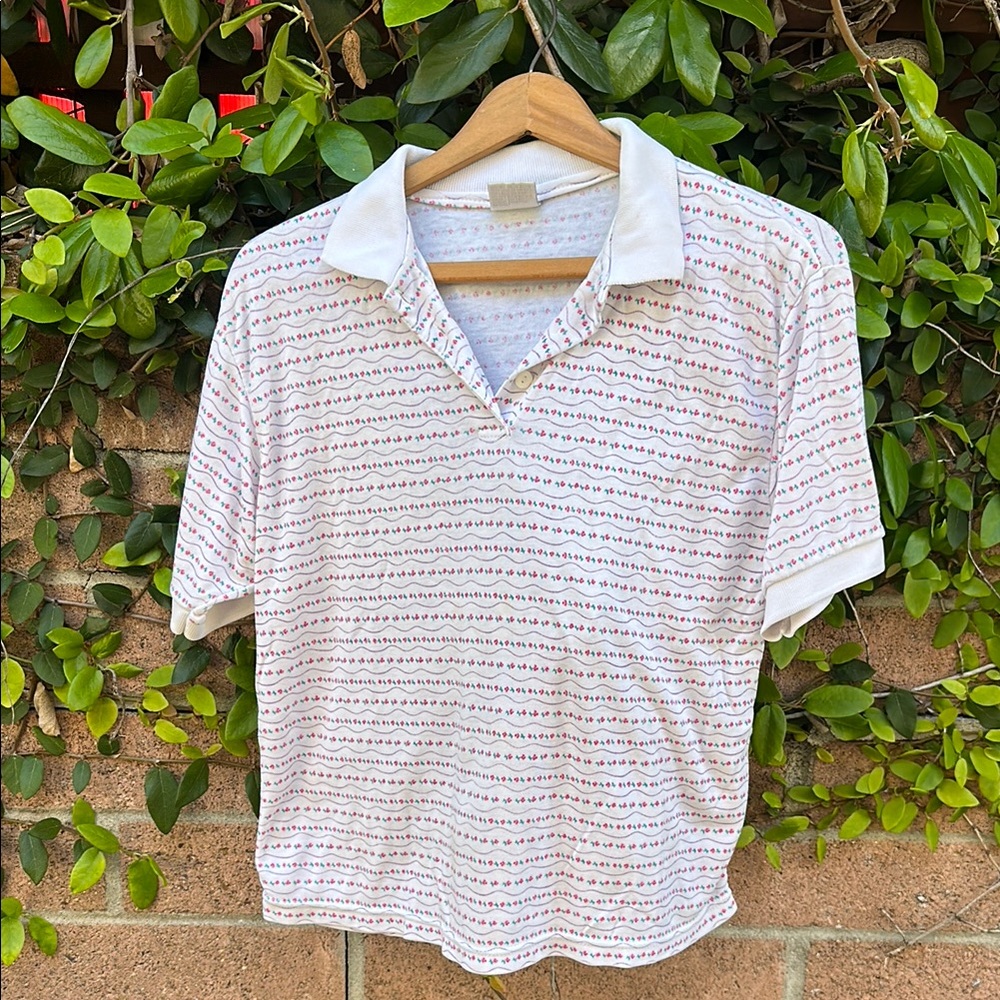White Polo Shirt with Multicolor Stripes